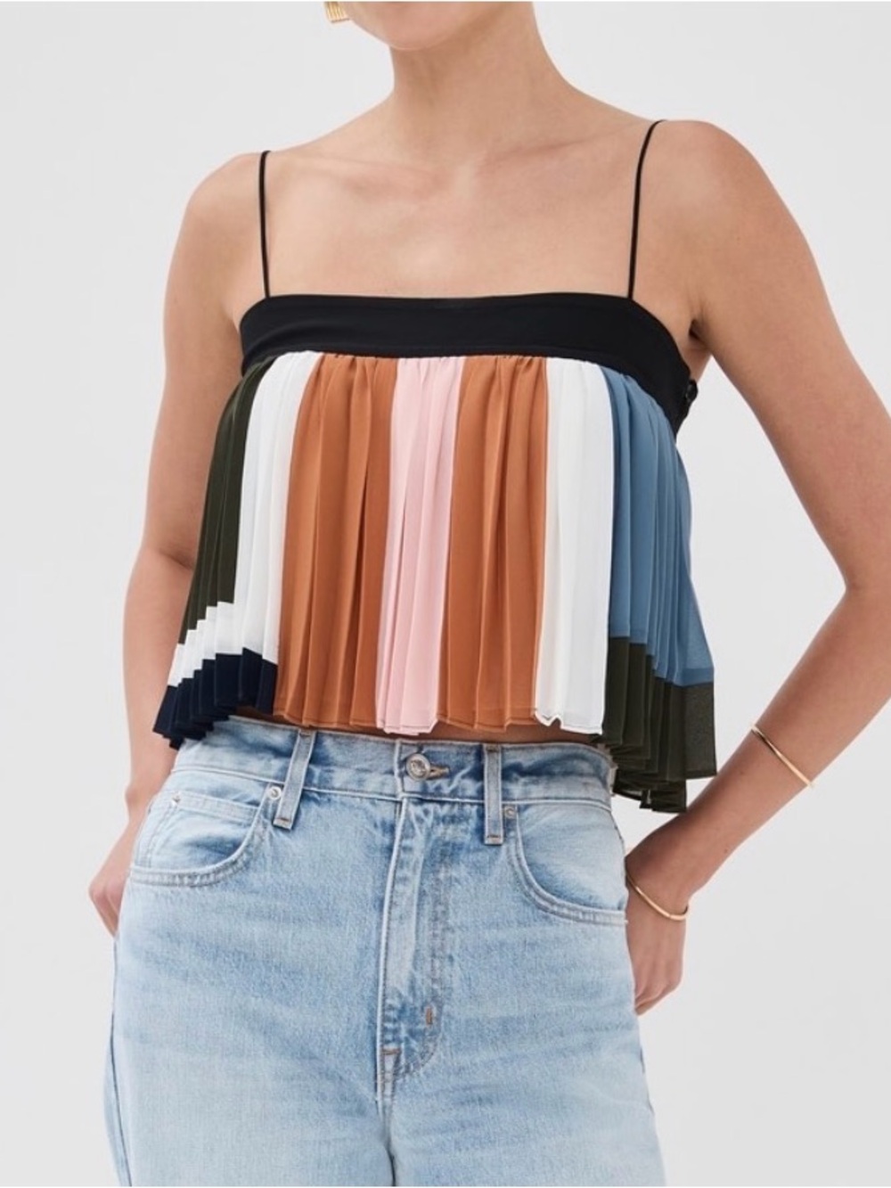 Veronica Beard Pleated Multi-Panel Crop Cami in Black, Rust, Blush & Blue new